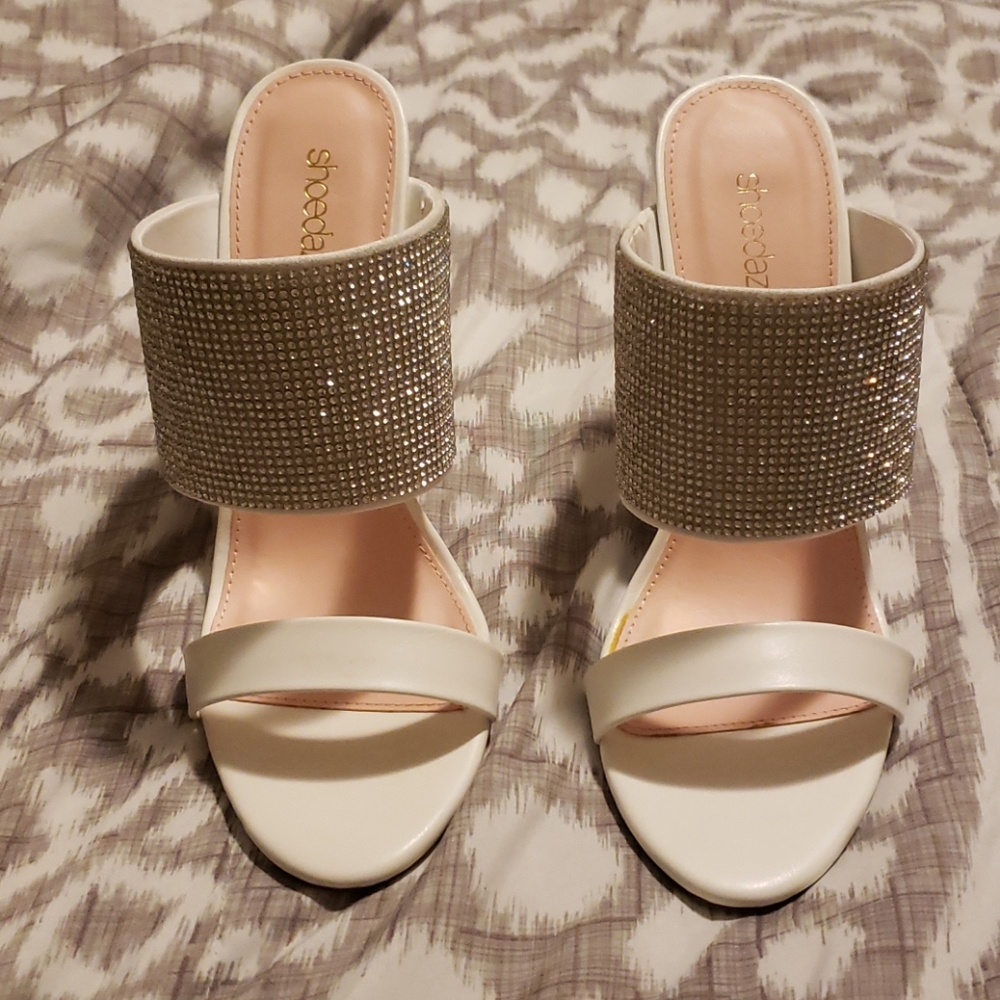 White Mules With Rhinestones